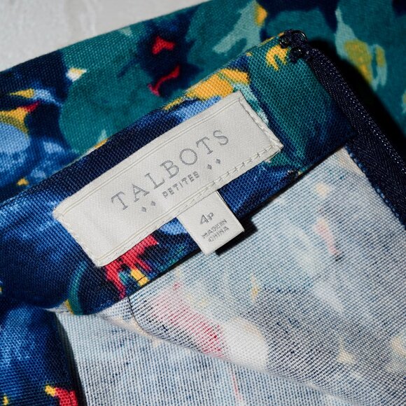 Talbots Size 4P Petite | Watercolor Blue Poppies Floral Pencil Skirt | Career - Picture 3 of 3